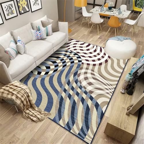 Kunsen angepasst Werden Teppich Aussenbereich 120X180CM Blau Waschbare Wohnzimmerdekoration mit abstraktem Streifendesign Bett In Und Outdoor von Kunsen