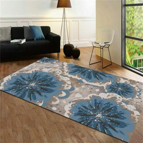 Kunsen ankleidezimmer deko Schlafzimmer Grauer Teppich blaues Blumendesign langlebig und anpassbar 50X80CM Kunsen ankleidezimmer deko Schlafzimmer Grauer Teppich blaues Blumendesign langlebig und anpassbar 50X80CM von Kunsen