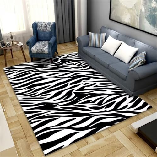Kunsen bedruckter Teppich 300X400CM Schwarz Leicht zu reinigende Wohnzimmerdekoration mit Zebramuster Kinderteppich Jungen Vorleger von Kunsen