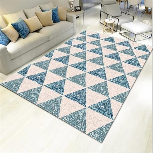 Kunsen bürostuhl Teppich Wohnzimmer mit geometrischem Samt, Moderne Mode Teppich unter esstisch Blau Teppich mit Muster 130X190CM von Kunsen