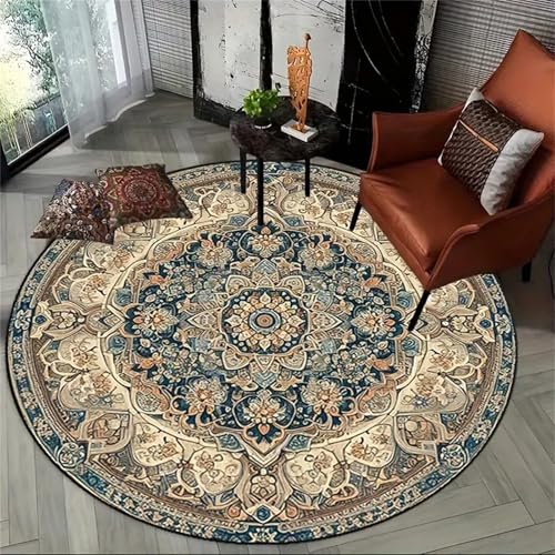 Kunsen cool Waschbarer Teppich 140x140cm Blau Das strapazierfähige, Retro-Florale Muster eignet Sich für Wohnzimmer und Flure Waschbare Teppiche In Waschmaschine XXL von Kunsen