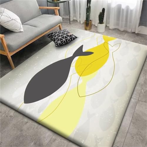 Kunsen couchtisch deko Teppich Wohnzimmer Kamin Teppich elegant Grauer Teppich gelbes Fischmuster Kinderzimmer Teppich verschleißfest teppiche für Schlafzimmer 120X200CM von Kunsen