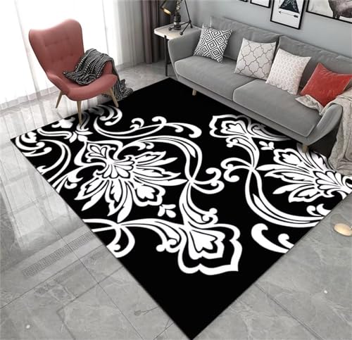 Kunsen deko Schlafzimmer modern Zimmer Einrichtung Schwarzer Hintergrund weiße Blumen Dekoration rechteckige Form Beweis Ornamente für möbel 160x230cm von Kunsen