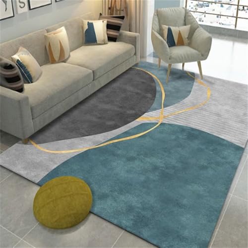 Kunsen deko fürs Badezimmer Schlafzimmer Waschbar Gelb Blau Geometrisches Design Wohnzimmer Teppich 180X280CM von Kunsen