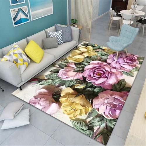 Kunsen feuchtigkeitsbeständig Schlafzimmers 180X230CM Lila Gelb grün pastoralen Blumenmuster komfortable und langlebige Wohnzimmer Teppich Für Kinder weich ohne zu verblassen von Kunsen