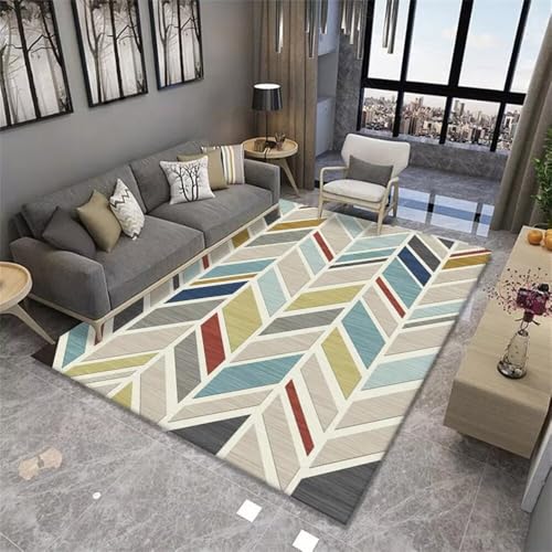 Kunsen flurteppich 160X200CM Blau Mehrfarbiges, waschbares Wohnzimmer mit modernem geometrischem Muster Teppich Läufer Waschbarer Kinderzimmer von Kunsen