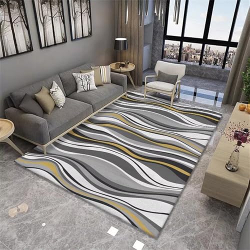 Kunsen großer Teppich 130X190CM grau Gelbes abstraktes Streifenmuster waschbar Wohnzimmer Vorzimmer Design von Kunsen