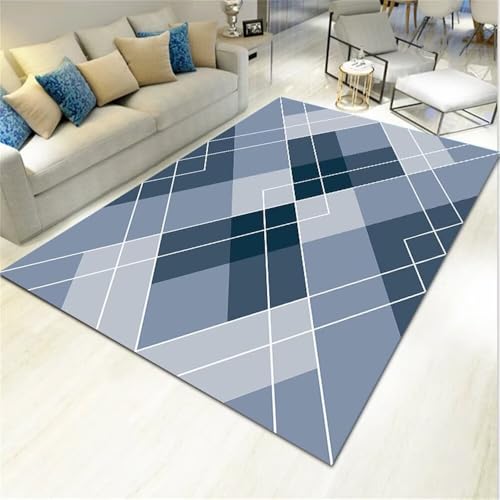 Kunsen komfortable Schalldämmung 130X190CM Blau Modernes Streifendesign rutschfest langlebig Wohnzimmer Waschbarer Teppich Läufer Schlafzimmers Kinderteppich von Kunsen
