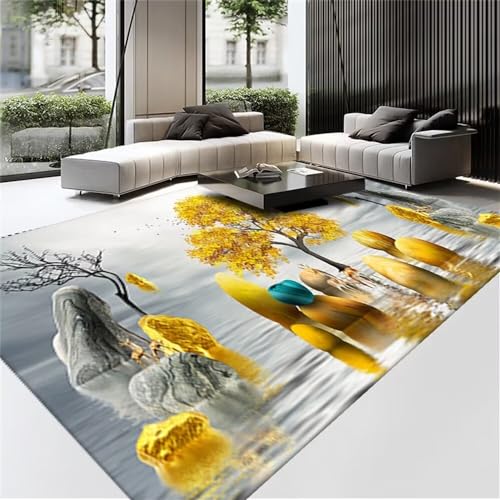 Kunsen kuschel Teppich Abstrakter, geometrischer, Rutschfester Teppich mit niedrigem Flor Teppich groß Gelb Deko Wohnzimmer 60X120CM von Kunsen