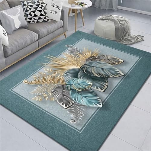Kunsen kuschelteppich Designer Teppich modern Blaues Blattmuster dekorative rechteckige Grenze mit modernem Stil kann angepasst Werden Couch Teppich 180x250cm von Kunsen