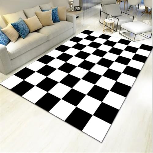 Kunsen outdoorteppich 120X200CM Schwarz Weißes modernes Kariertes Muster pflegeleichtes Wohnzimmer Kinderzimmerteppich Junge teppiche von Kunsen
