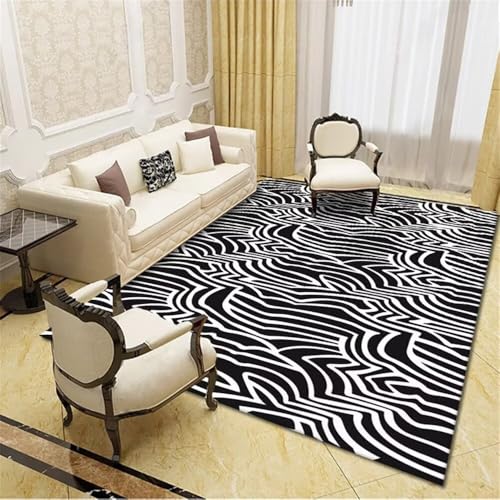 Kunsen outdoorteppich 300X400CM Schwarz Modernes Wohnzimmer mit Streifenmuster, das leicht zu reinigen ist Small Bedroom Rugs for Adults Mädchen Teppich Kinderzimmer von Kunsen
