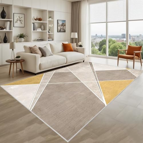 Kunsen rutschfest Wohnzimmer Teppichs Gelb Braun 100X200Cm Kurzflor Moderne Streifen Für Schlafzimmer Und Büros von Kunsen