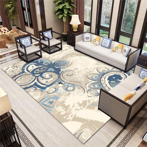 Kunsen teppiche Wohnzimmer Abstrakter, geometrischer, Rutschfester Teppich mit niedrigem Flor Teppich 3D Mehrfarbig Teppich Natur 300X400CM von Kunsen