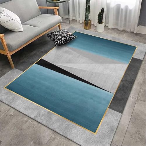 Kunsen teppiche für Wohnzimmer deko Schlafzimmer grau blau geometrisch Teppich pflegeleicht rutschfest 80X160CM von Kunsen