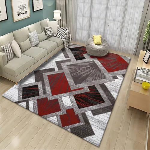 Kunsen verschleißfeste Schalldämmung Teppich 200X290CM Rot Braun grau Moderne geometrische Muster pflegeleicht Wohnzimmer Eingangsbereich Schlafzimmer Nachttisch Kunsen verschleißfeste Schalldämmung Teppich 200X290CM Rot Braun grau Moderne geometrische Muster pflegeleicht Wohnzimmer Eingangsbereich Schlafzimmer Nachttisch von Kunsen