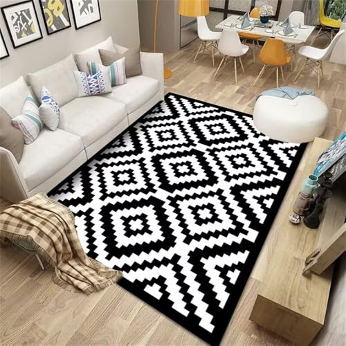 Kunsen verschleißfeste Schalldämmung Teppich 300X400CM Schwarz und Weiß Modernes Kariertes Muster waschbar Wohnzimmer Hallway Rug Carpet von Kunsen
