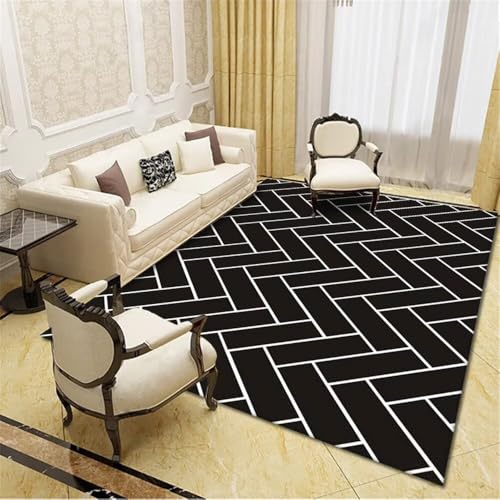 Kunsen wohnzimmertisch rund 300X400CM Schwarz Verschleißfest und pflegeleicht modernes Wohnzimmer mit geometrischem Muster Teppich Kinderzimmer Mädchen Junge von Kunsen