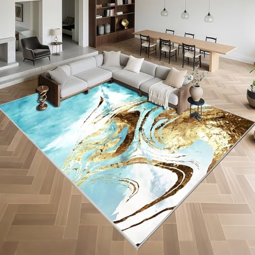 Kurzflor Fussmatte Innen 50x80cm,Abstrakte Kunst,Waschbar für Schlafzimmer,Wohnungs,Küche Blau von Kunsen