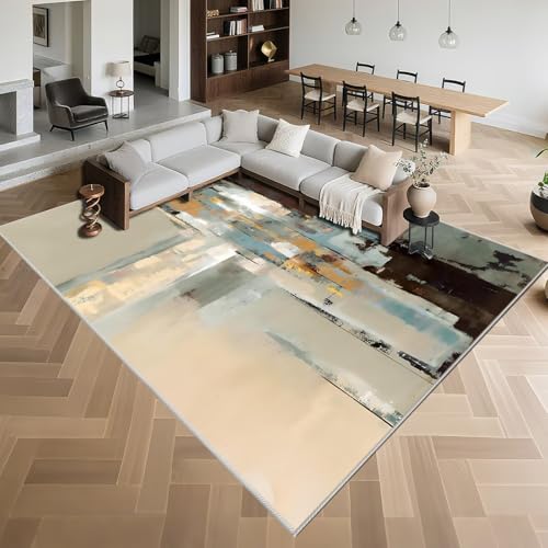 Kurzflor Teppich Klein 60x90cm,Abstrakte Kunst,rutschfest für Innen,Unter Schreibtisch,Flur Blau von Kunsen