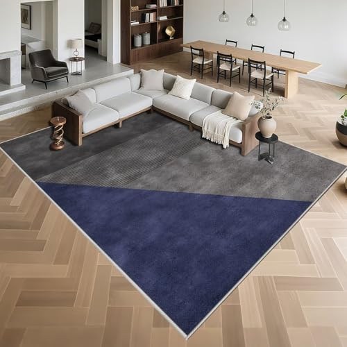 Kurzflor Teppich Wohnzimmer 100x160cm,Moderne Geometrie,Pflegeleicht für Schlafzimmer,Esszimmer,Küche Dunkelblau von Kunsen