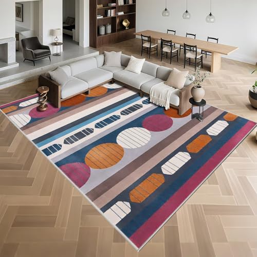 Kurzflor Wohnzimmerteppich Modern 130x190cm,Geometrische Abstraktion,Kuschelig Weich für Kinderzimmer,Esstisch,Büro Blau von Kunsen
