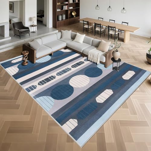 Kurzflor Wohnzimmerteppich Modern 140x200cm,Geometrische Abstraktion,Antirutsch für Kinderzimmer,Esstisch,Büro Blau von Kunsen