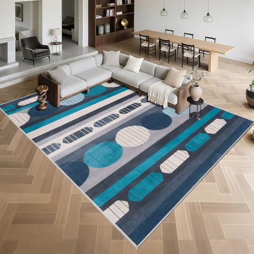 Kurzflor Wohnzimmerteppich Modern 140x200cm,Geometrische Abstraktion,Pflegeleicht für Kinderzimmer,Esstisch,Büro Blau Kurzflor Wohnzimmerteppich Modern 140x200cm,Geometrische Abstraktion,Pflegeleicht für Kinderzimmer,Esstisch,Büro Blau von Kunsen