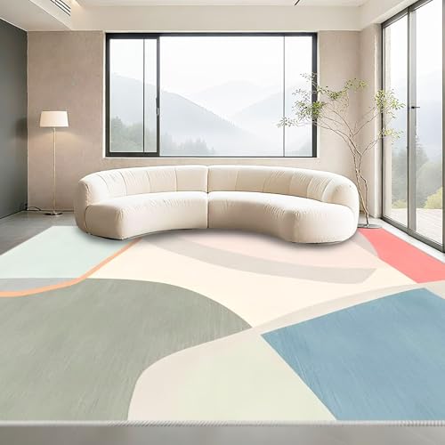 Modern Blau Teppich Wohnzimmer 60x90cm,Geometrisches Kurzflor Waschbar Pflegeleicht für Schlafzimmer,Wohnungs,Esszimmer von Kunsen