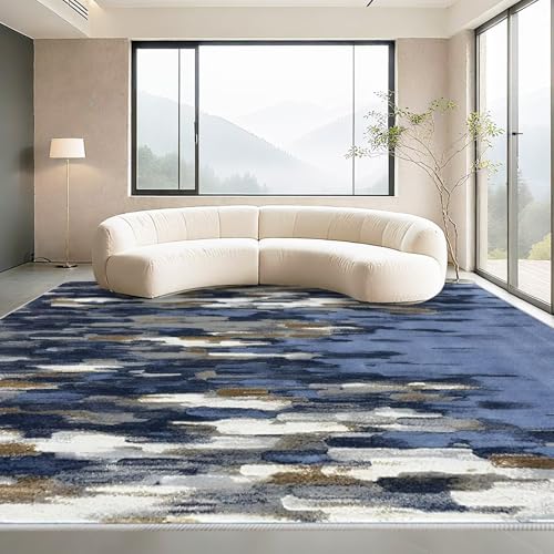 Modern Teppich Kurzflor 100x160cm,Wohnzimmerteppich,Kuschelig Weich Antirutsch für Schlafzimmer,Vorzimmer,Esstisch,Dunkelblau von Kunsen