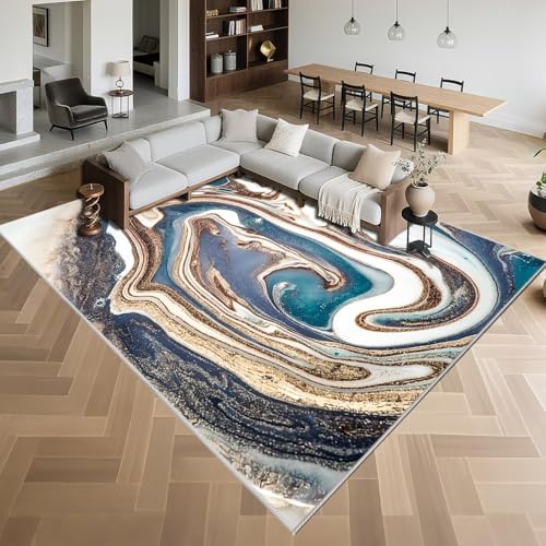 Moderner Waschbarer Teppich 60x90cm,Blau Weich Kurzflor Antirutsch,für Schlafzimmer,Wohnzimmer,Terassenaussen von Kunsen