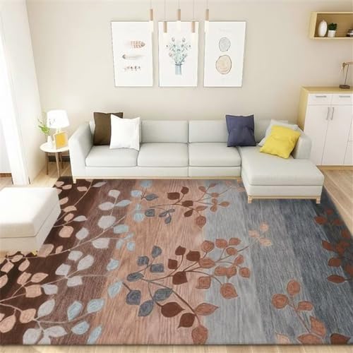 Tepich Anti Teppich Rutsch Teppich Wohnzimmer Braun Streifenmuster Mit Kleinen Blättern Langlebiges Schlafzimmer 200X300Cm Room Decor Braun von Kunsen