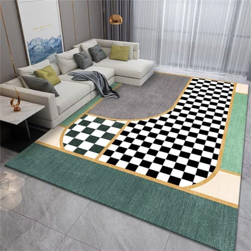Teppich Schlafzimmer küchenteppiche Grau-grüner Teppich schwarz und weiß quadratisches geometrisches Muster Rechteck verletzt den Boden Nicht deko Zimmer Teenager 60X100CM von Kunsen