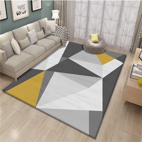 Teppich Schlafzimmer teppiche für Wohnzimmer Wohnzimmerteppich grau-gelbes geometrisches Muster Dicke Linien schützen den Boden deko Artikel 120X160CM von Kunsen
