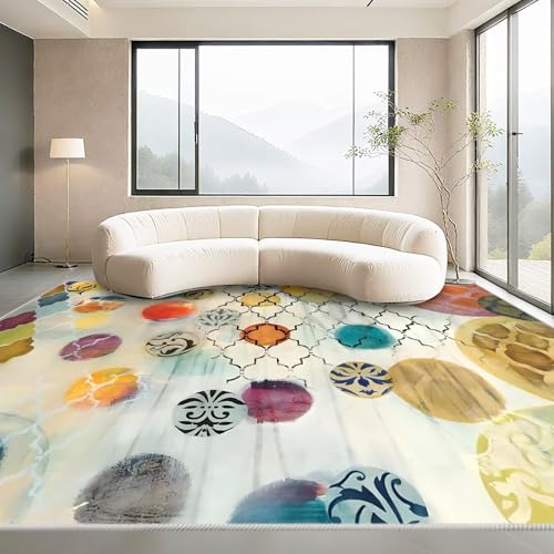 Teppich Wohnzimmer 200x290cm,Beige Abstrakte Kunst Kurzflor Waschbar In Waschmaschine für Schlafzimmer,Vorzimmer,Esstisch von Kunsen