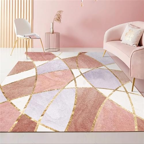 Teppich modern Zimmer deko Teppich pflegeleicht Moderner Stil Rosa Lila Geometrisches Muster Unregelmäßiges Design Waschbar Teppich rutsch Stop 100x160cm von Kunsen