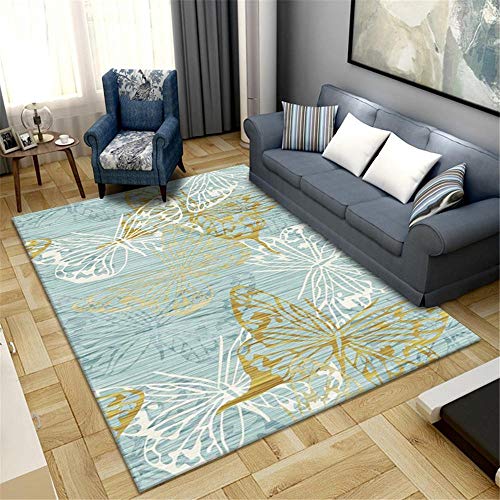 Kunsen Teppiche Teppich küche Sanft Grauer gelber weißer Schmetterlings-Design-Teppich waschbar Teenager Zimmer deko Landhaus deko 140X200CM Kunsen Teppiche Teppich küche Sanft Grauer gelber weißer Schmetterlings-Design-Teppich waschbar Teenager Zimmer deko Landhaus deko 140X200CM von Kunsen