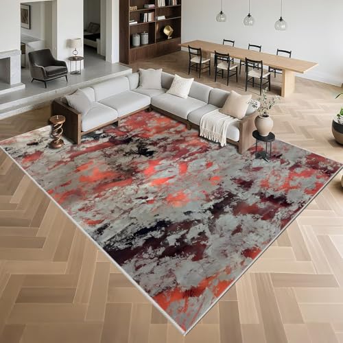 Waschbar Kleiner Teppich 60x90cm,Abstrakte Kunst,Kuschelig Weich für Eingangsbereich,Esszimmer,Flur Rot Waschbar Kleiner Teppich 60x90cm,Abstrakte Kunst,Kuschelig Weich für Eingangsbereich,Esszimmer,Flur Rot von Kunsen