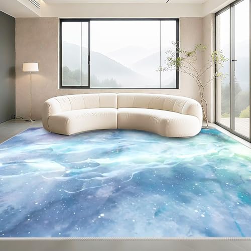Waschbare Teppiche Blau 160x200cm,Kurzflor Antirutsch Abstrakte Kunst für Schlafzimmer,Vorzimmer,Esstisch von Kunsen