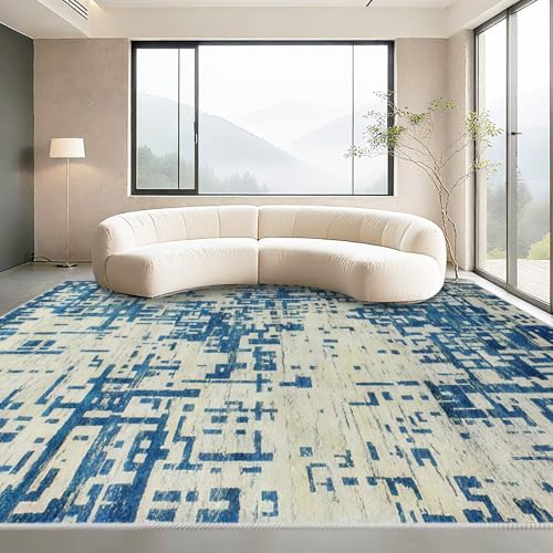Waschbarer Teppich Wohnzimmer 50x80cm,Blau Abstrakt Design rutschfest Kurzflor für Schlafzimmer,Esszimmer,Terrasse Waschbarer Teppich Wohnzimmer 50x80cm,Blau Abstrakt Design rutschfest Kurzflor für Schlafzimmer,Esszimmer,Terrasse von Kunsen