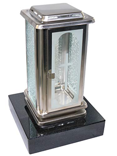 Kunst-Art-Köhl Grablaterne Edelstahl mit Kreuz Grablampe montiert auf einem Granitsockel,Grablampe (Black) von Kunst-Art-Köhl