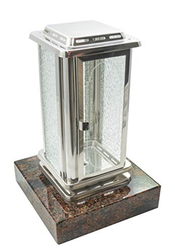 Kunst-Art-Köhl Grablaterne aus Edelstahl poliert montiert auf einem Granitsockel,Grablampe (Frontscheibe ohne Kreuz, Aurindi) von Kunst-Art-Köhl