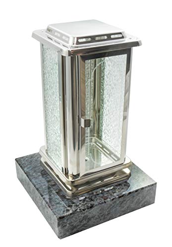 Kunst-Art-Köhl Grablaterne aus Edelstahl poliert montiert auf einem Granitsockel,Grablampe (Frontscheibe ohne Kreuz, Orion) von Kunst-Art-Köhl