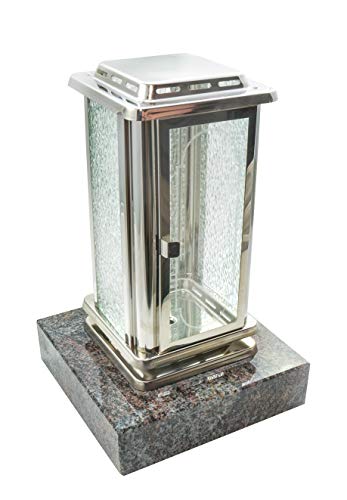 Kunst-Art-Köhl Grablaterne aus Edelstahl poliert montiert auf einem Granitsockel,Grablampe (Frontscheibe ohne Kreuz, Paradiso) von Kunst-Art-Köhl