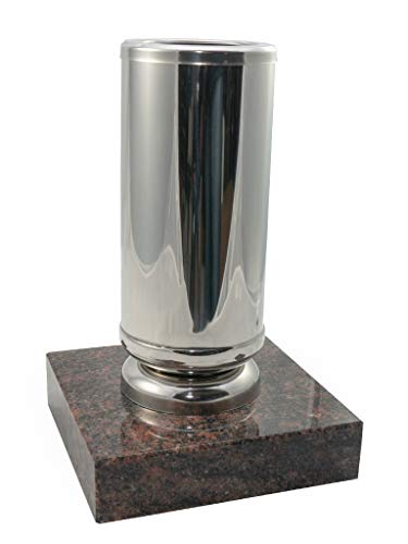 Kunst-Art-Köhl Grabvase aus Edelstahl EVSL1 montiert auf einem Granitsockel (Glänzend/Poliert, Aurindi) von Kunst-Art-Köhl