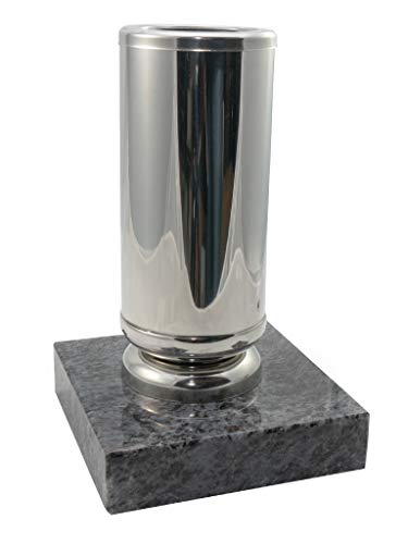 Kunst-Art-Köhl Grabvase aus Edelstahl EVSL1 montiert auf einem Granitsockel (Glänzend/Poliert, Orion) von Kunst-Art-Köhl