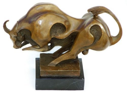 Börsenstier kaufen - Stier Skulptur auf Marmor - Milo Bulle - Kubismus Statue - Deko Figur aus Bronze - Wohndeko - Einrichtung -Charging Bull - Abstrakte Kunst von Kunst & Ambiente