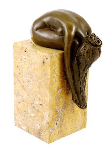 Bronze Plastik - Gebeugte Frau auf Marmorsockel - signiert Milo - Moderne Kunst Skulptur - Bronzefigur Akt - Dekoration - Mädchen - Braun von Kunst & Ambiente