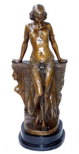 Kunst & Ambiente - Große Bronzefigur auf Marmorsockel - Skulptur - Ägypterin - signiert von Milo - Erotik Akt Skulptur - Ägypten Figur von Kunst & Ambiente