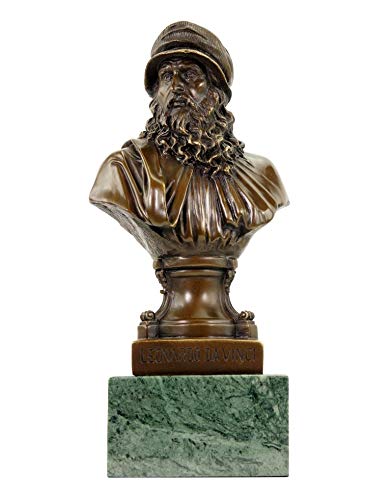 Kunst & Ambiente - Leonardo da Vinci Bronze Büste - Limitierte Bronzestatue - signiert Milo - Historischer Bronzekopf - Universalgelehrter - Höhe 30 cm - Mamorsockel - Figur - Braun von Kunst & Ambiente